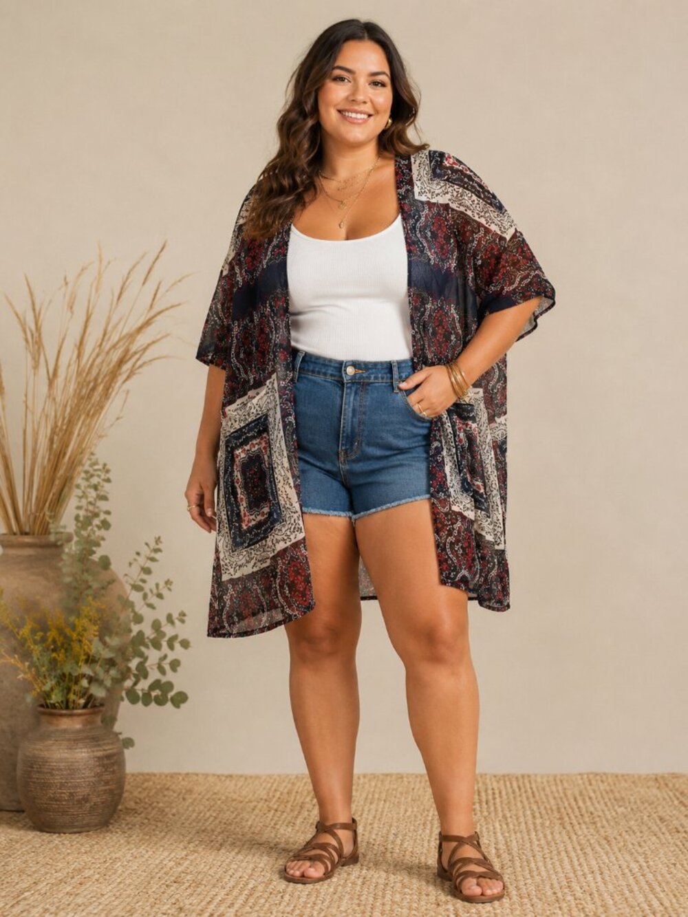 Boho Paisley Patchwork Sheer Open Front Kimono